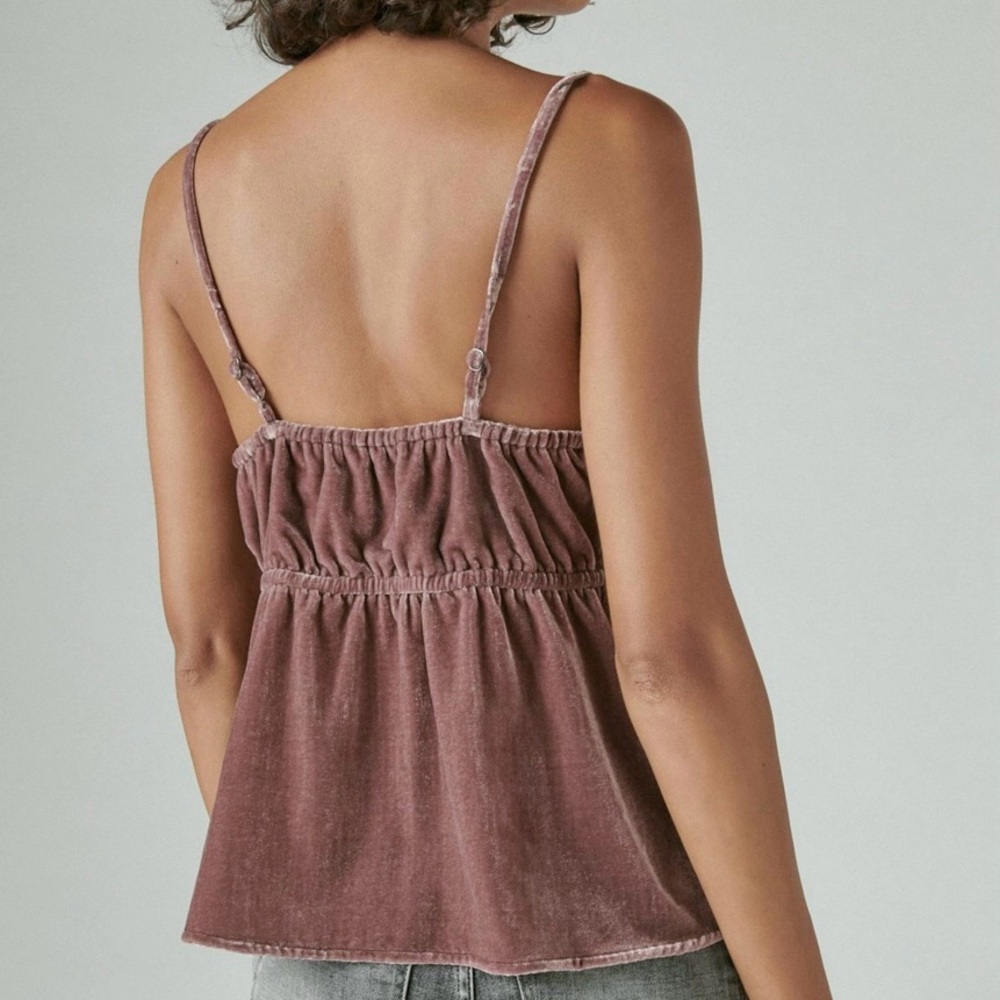 Lucky Brand Embroidered Velvet Cami L Rose Taupe NWT - Picture 3 of 11